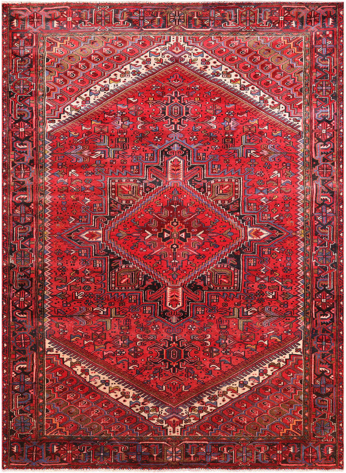 Red Vintage Persian Heriz Serapi Handmade Wool Rug - 7' 9" X 11' 0"