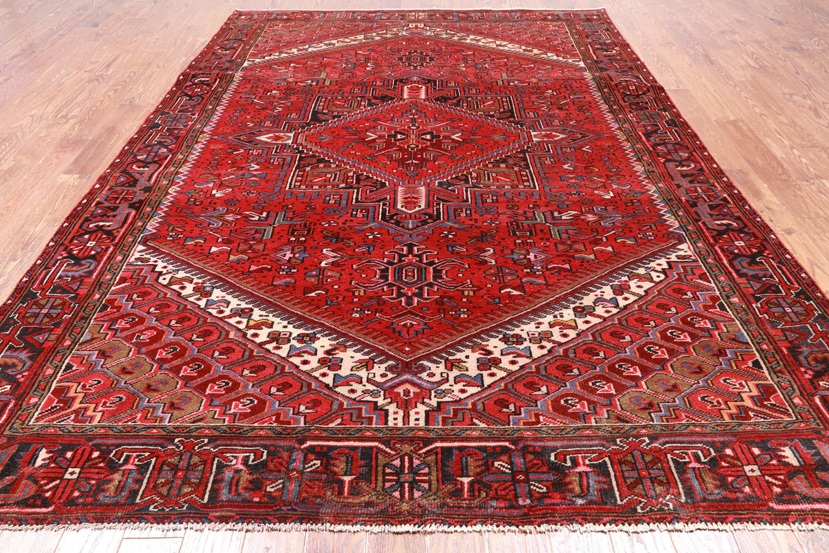 Red Vintage Persian Heriz Serapi Handmade Wool Rug - 7' 9" X 11' 0"