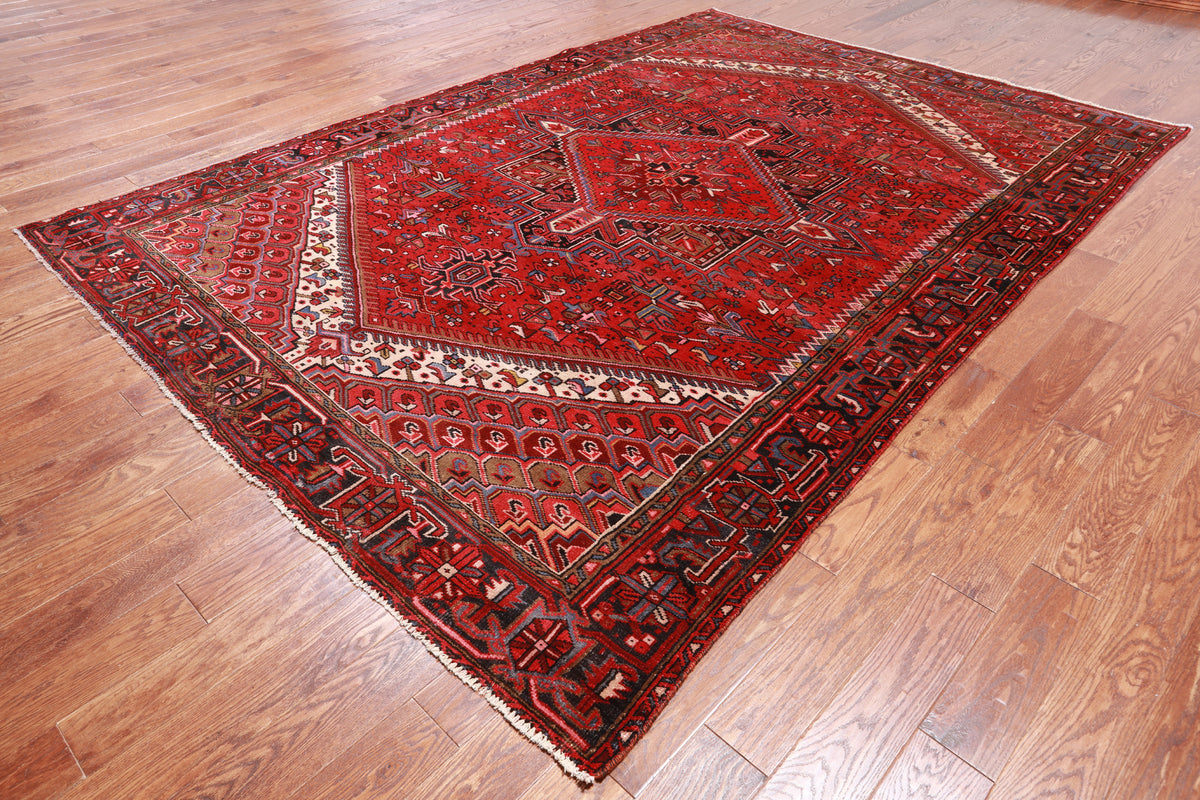 Red Vintage Persian Heriz Serapi Handmade Wool Rug - 7' 9" X 11' 0"