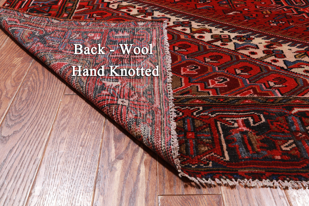 Red Vintage Persian Heriz Serapi Handmade Wool Rug - 7' 9" X 11' 0"