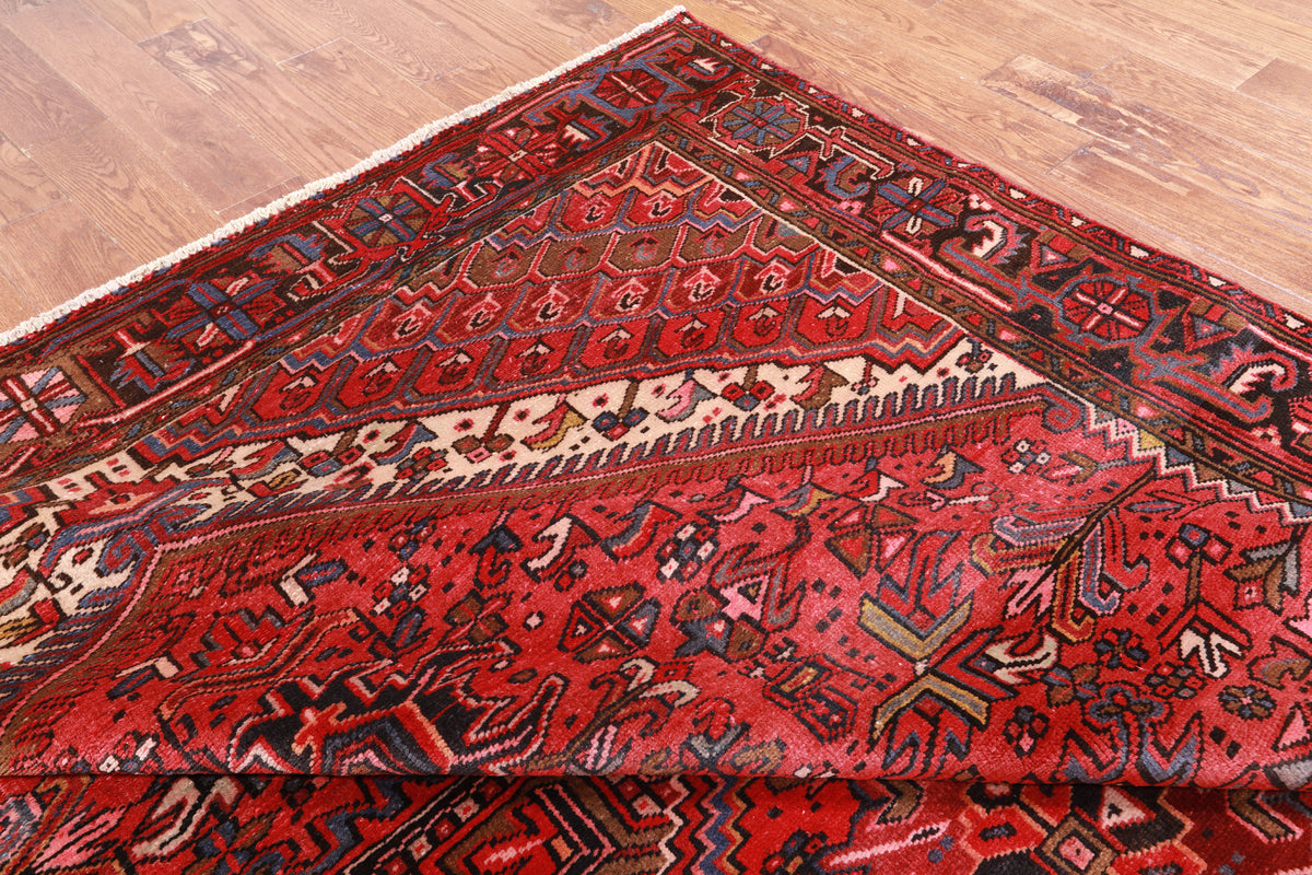 Red Vintage Persian Heriz Serapi Handmade Wool Rug - 7' 9" X 11' 0"