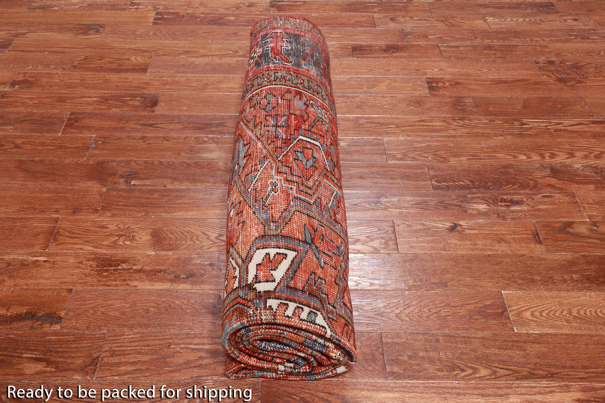 Rust Vintage Persian Heriz Serapi Handmade Wool Rug - 8' 8" X 11' 9"