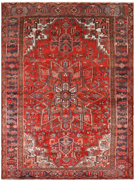 Rust Vintage Persian Heriz Serapi Handmade Wool Rug - 8' 8" X 11' 9"