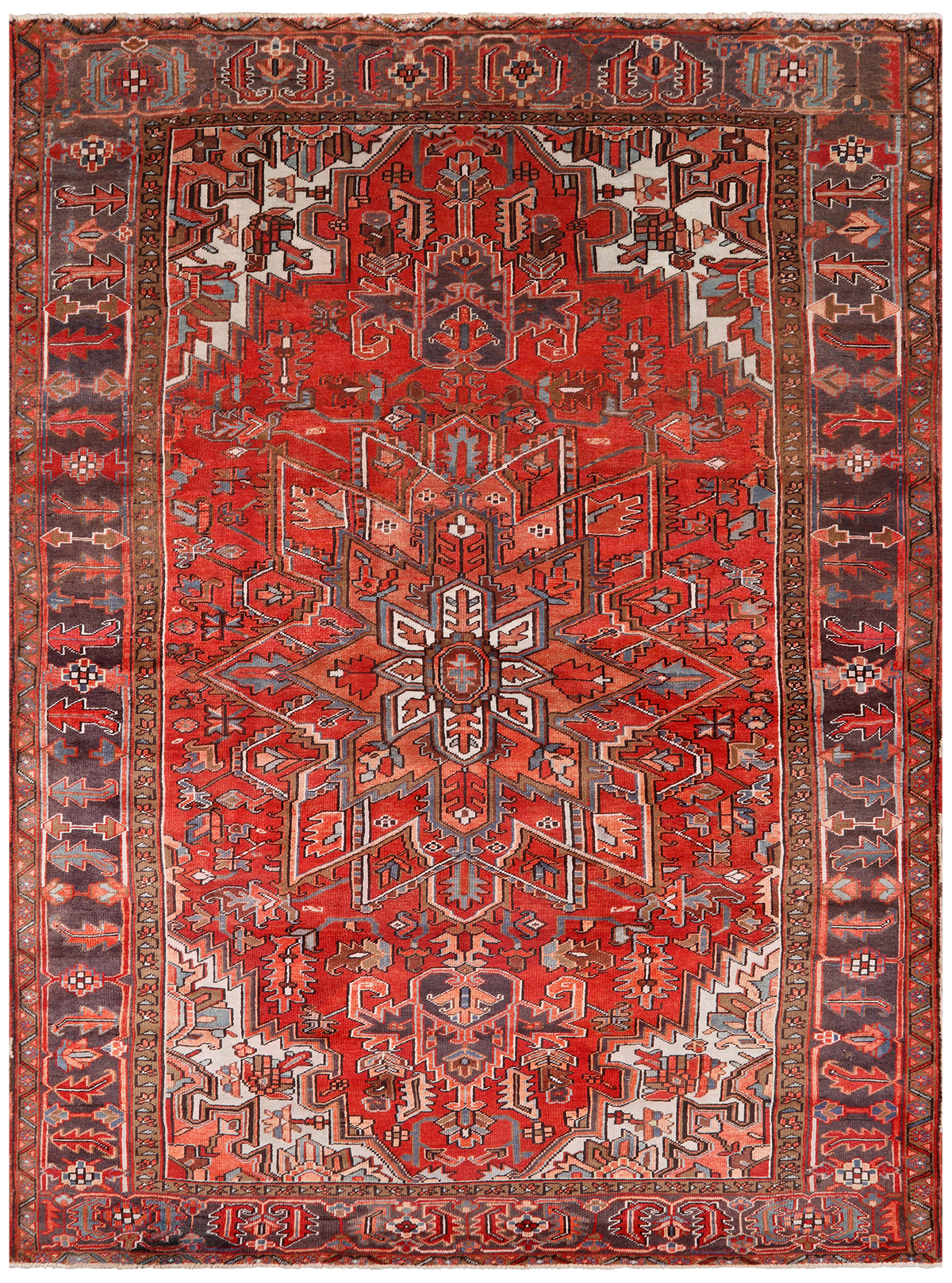 Rust Vintage Persian Heriz Serapi Handmade Wool Rug - 8' 8" X 11' 9"