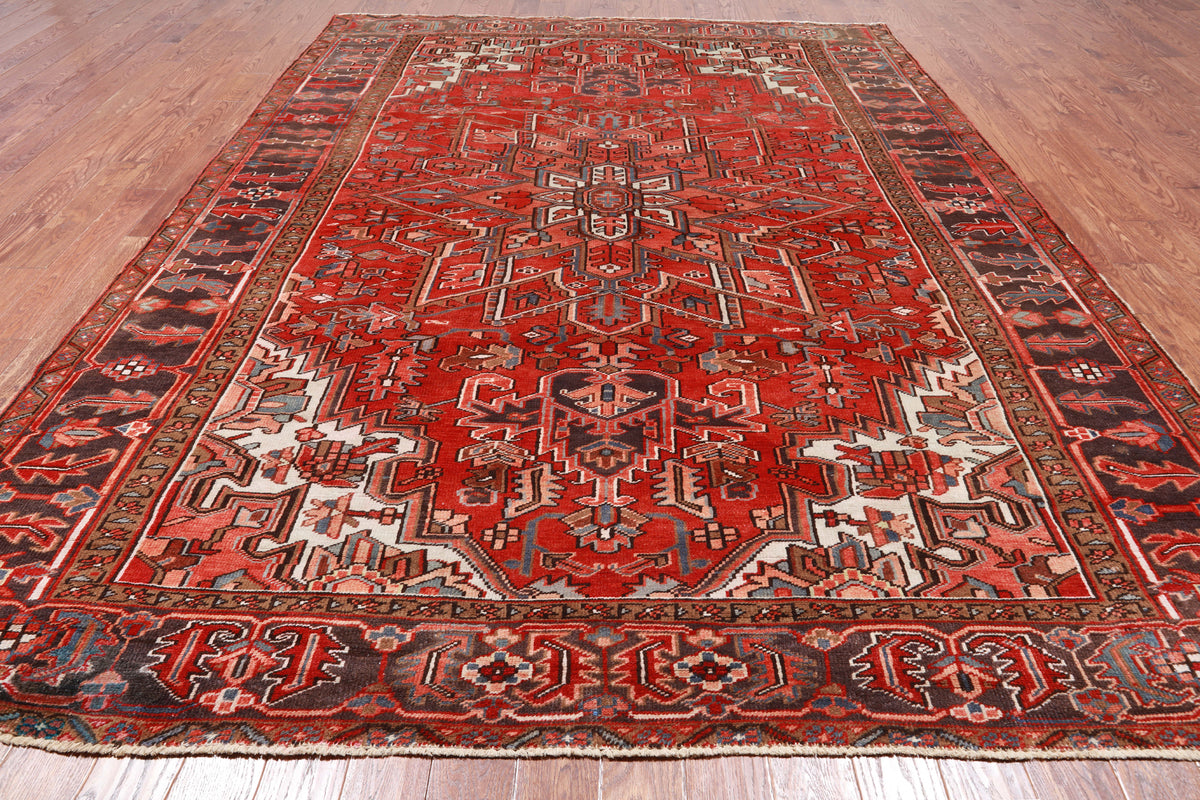 Rust Vintage Persian Heriz Serapi Handmade Wool Rug - 8' 8" X 11' 9"