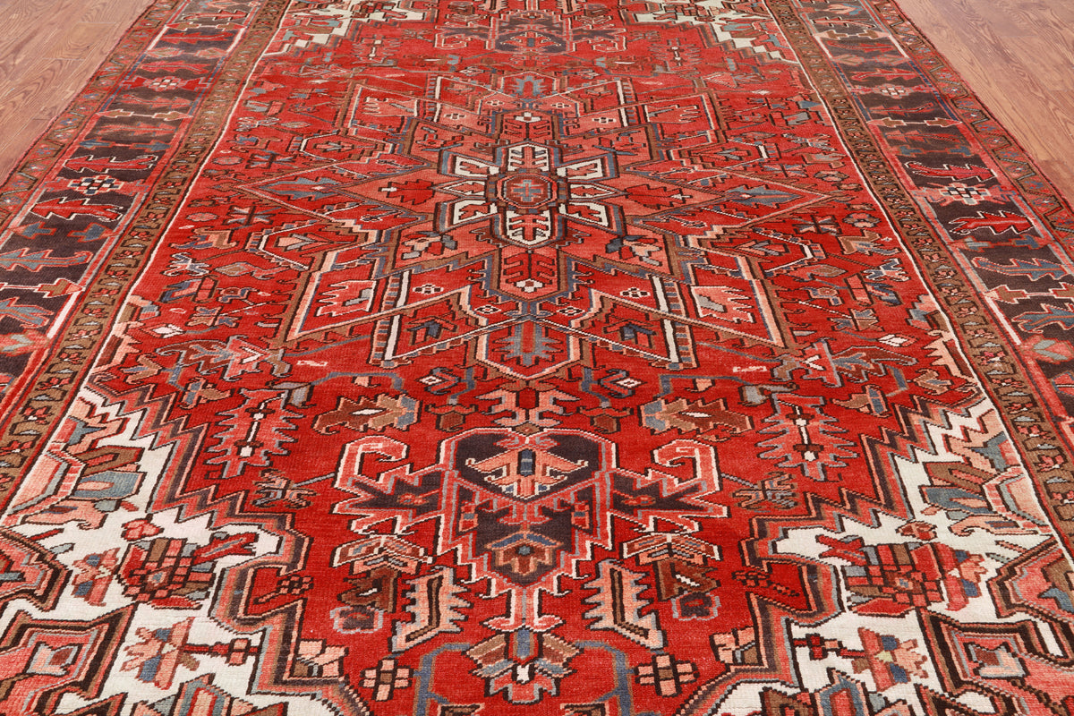Rust Vintage Persian Heriz Serapi Handmade Wool Rug - 8' 8" X 11' 9"