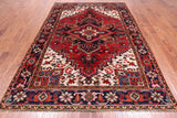 Red Vintage Persian Heriz Serapi Hand-Knotted Wool Rug - 6' 6" X 9' 4"