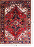 Red Vintage Persian Heriz Serapi Hand-Knotted Wool Rug - 6' 6" X 9' 4"