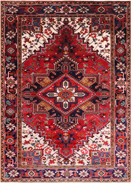Red Vintage Persian Heriz Serapi Hand-Knotted Wool Rug - 6' 6" X 9' 4"