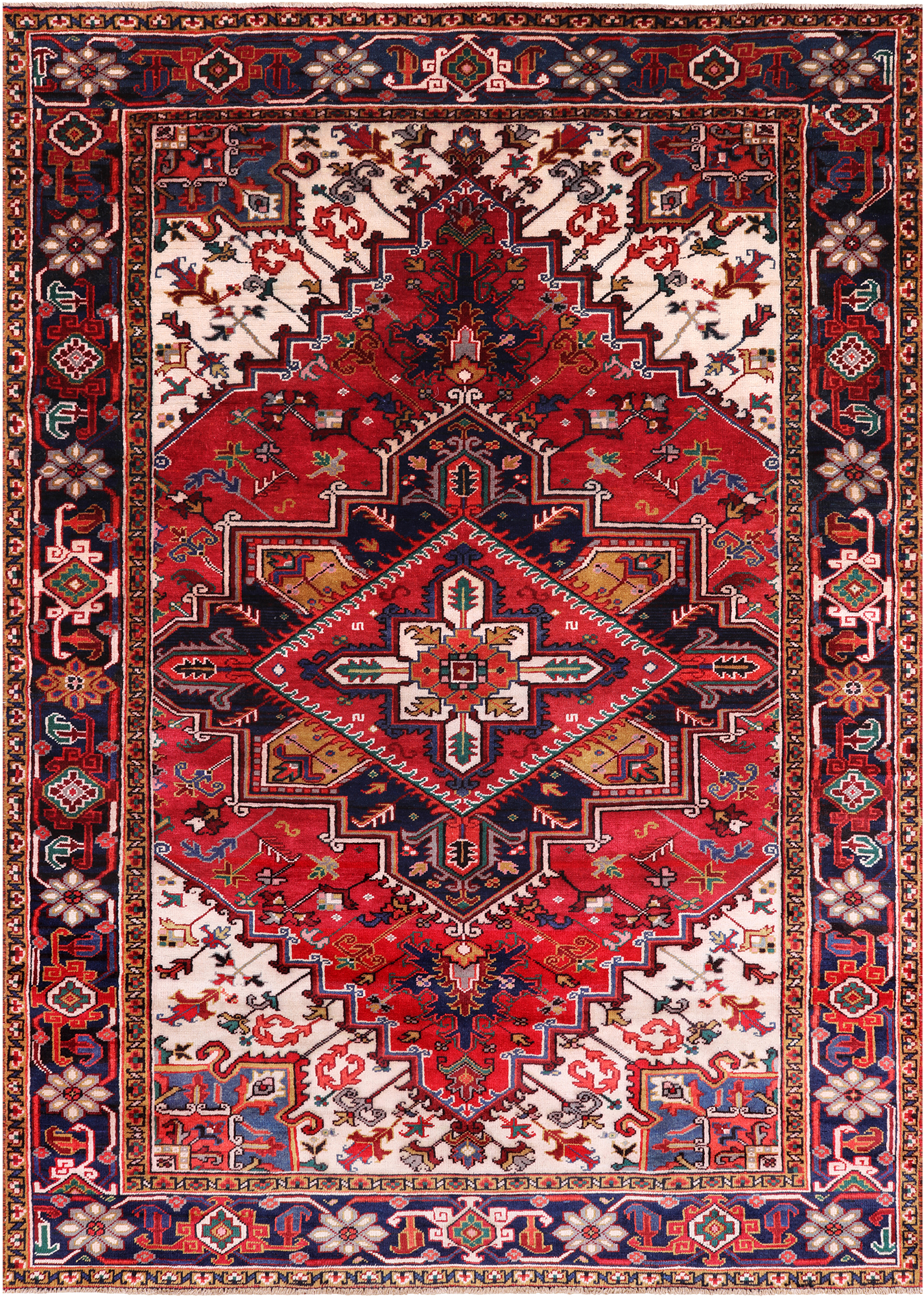 Red Vintage Persian Heriz Serapi Hand-Knotted Wool Rug - 6' 6" X 9' 4"