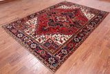 Red Vintage Persian Heriz Serapi Hand-Knotted Wool Rug - 6' 6" X 9' 4"