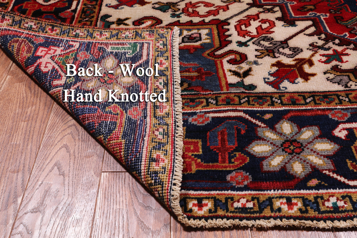 Red Vintage Persian Heriz Serapi Hand-Knotted Wool Rug - 6' 6" X 9' 4"
