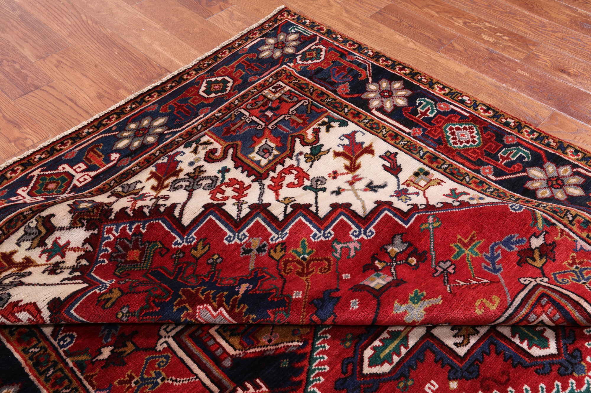 Red Vintage Persian Heriz Serapi Hand-Knotted Wool Rug - 6' 6" X 9' 4"
