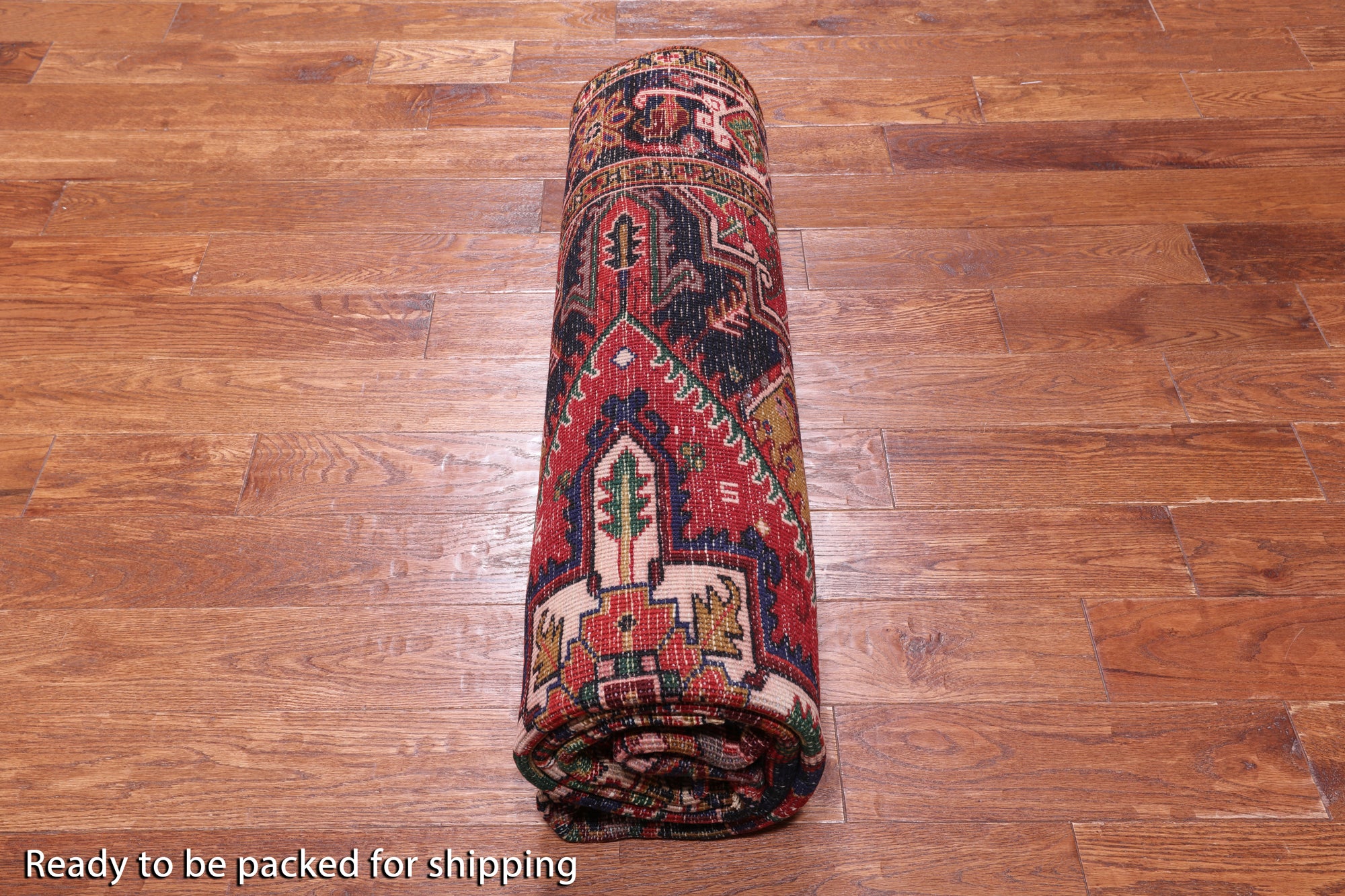Red Vintage Persian Heriz Serapi Hand-Knotted Wool Rug - 6' 6" X 9' 4"