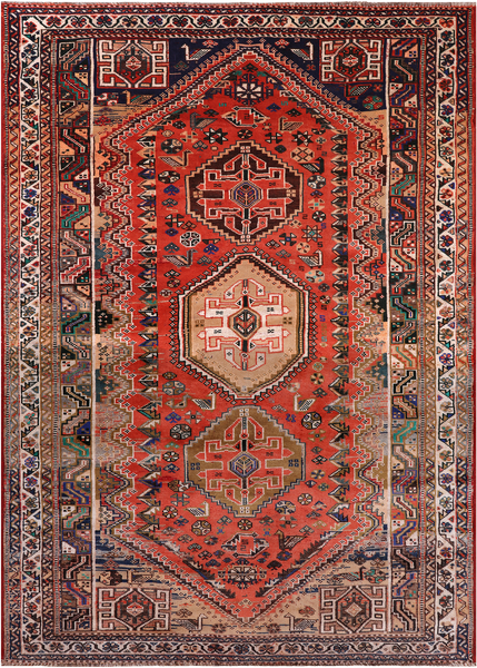 Rust Vintage Persian Handmade Wool On Wool Rug - 5' 10" X 8' 4"