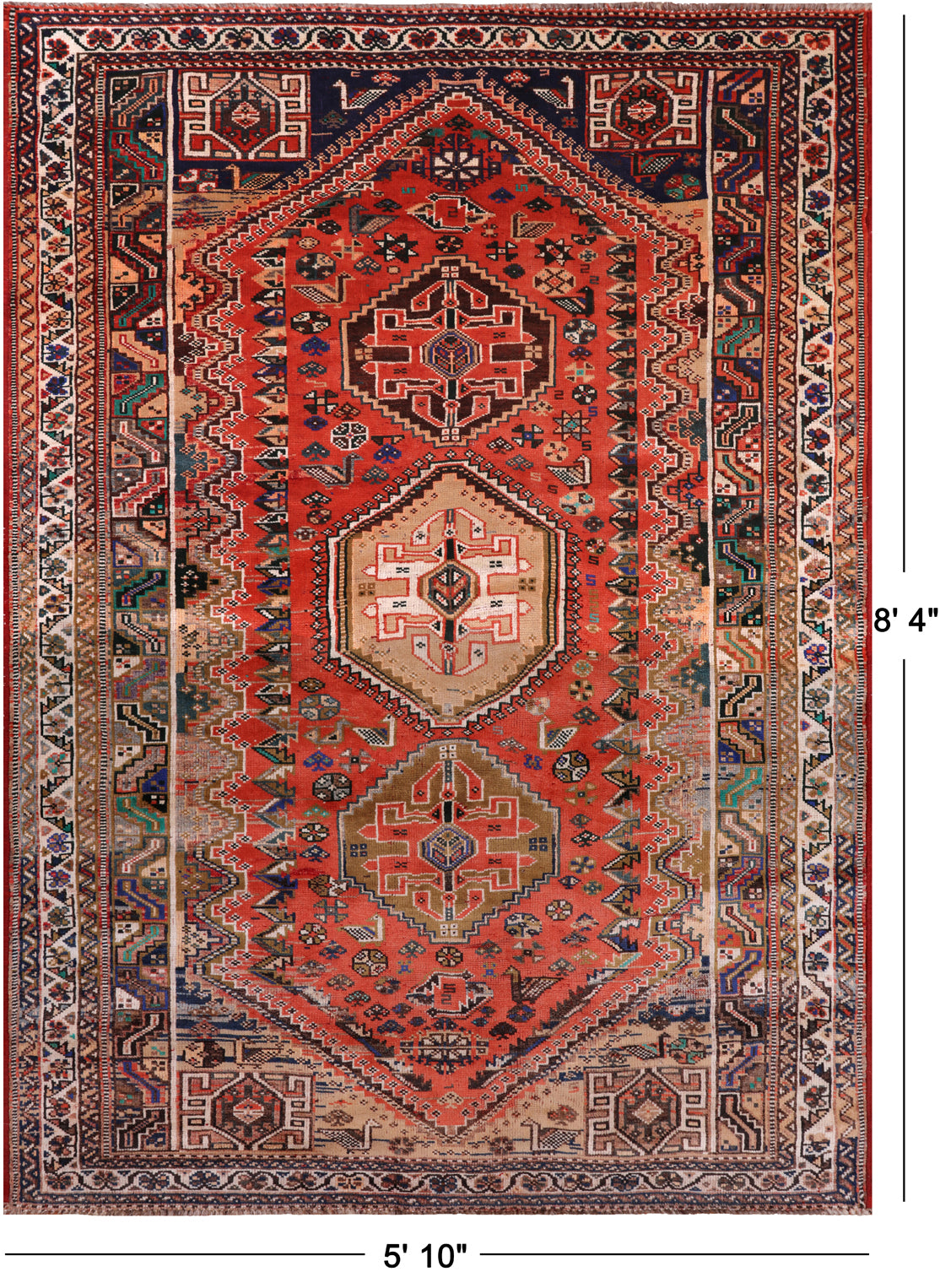 Rust Vintage Persian Handmade Wool On Wool Rug - 5' 10" X 8' 4"