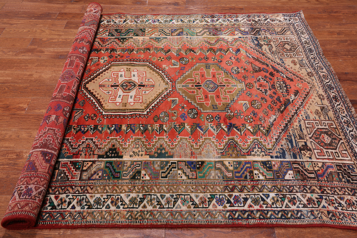 Rust Vintage Persian Handmade Wool On Wool Rug - 5' 10" X 8' 4"