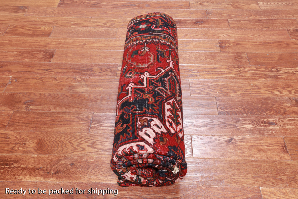 Rust Vintage Persian Heriz Serapi Handmade Wool Rug - 6' 5" X 9' 0"