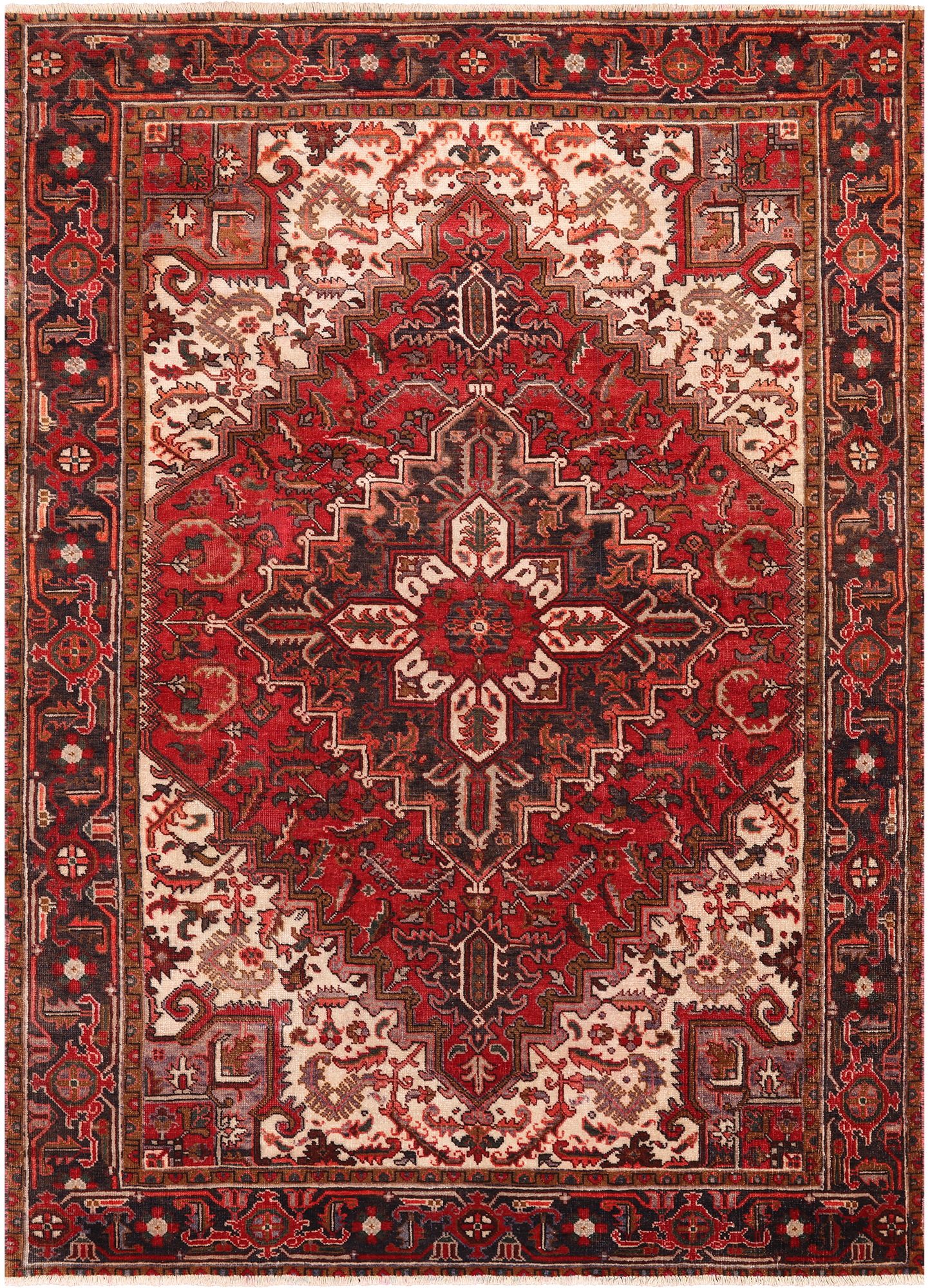 Rust Vintage Persian Heriz Serapi Handmade Wool Rug - 6' 5" X 9' 0"
