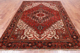 Rust Vintage Persian Heriz Serapi Handmade Wool Rug - 6' 5" X 9' 0"