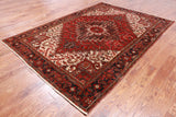 Rust Vintage Persian Heriz Serapi Handmade Wool Rug - 6' 5" X 9' 0"