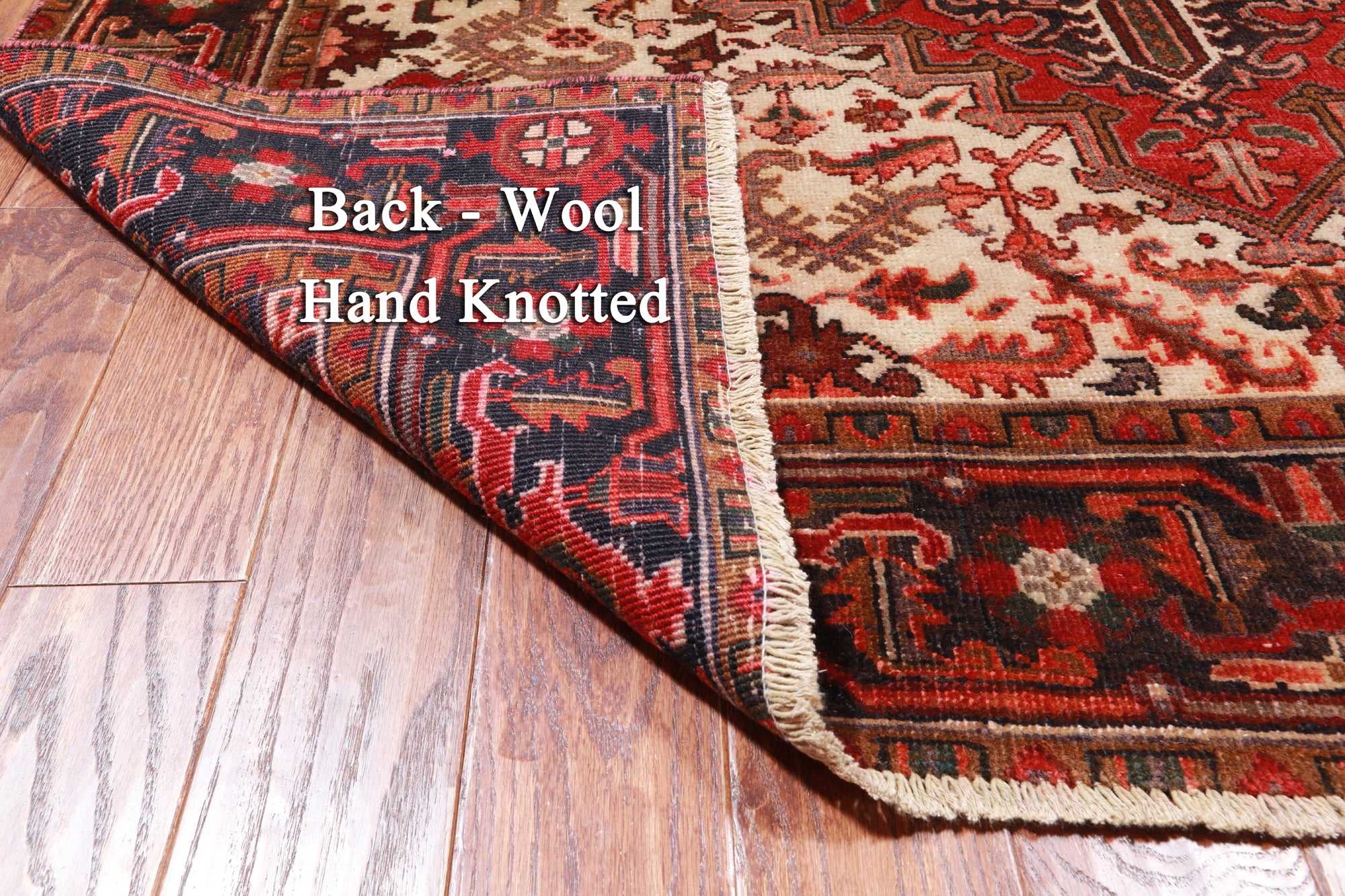 Rust Vintage Persian Heriz Serapi Handmade Wool Rug - 6' 5" X 9' 0"