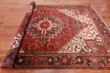 Rust Vintage Persian Heriz Serapi Handmade Wool Rug - 6' 5" X 9' 0"