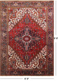 Red Vintage Persian Heriz Serapi Hand Knotted Wool Rug - 6' 9" X 9' 6"