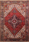 Red Vintage Persian Heriz Serapi Hand Knotted Wool Rug - 6' 9" X 9' 6"