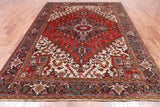 Red Vintage Persian Heriz Serapi Hand Knotted Wool Rug - 6' 9" X 9' 6"
