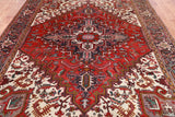 Red Vintage Persian Heriz Serapi Hand Knotted Wool Rug - 6' 9" X 9' 6"