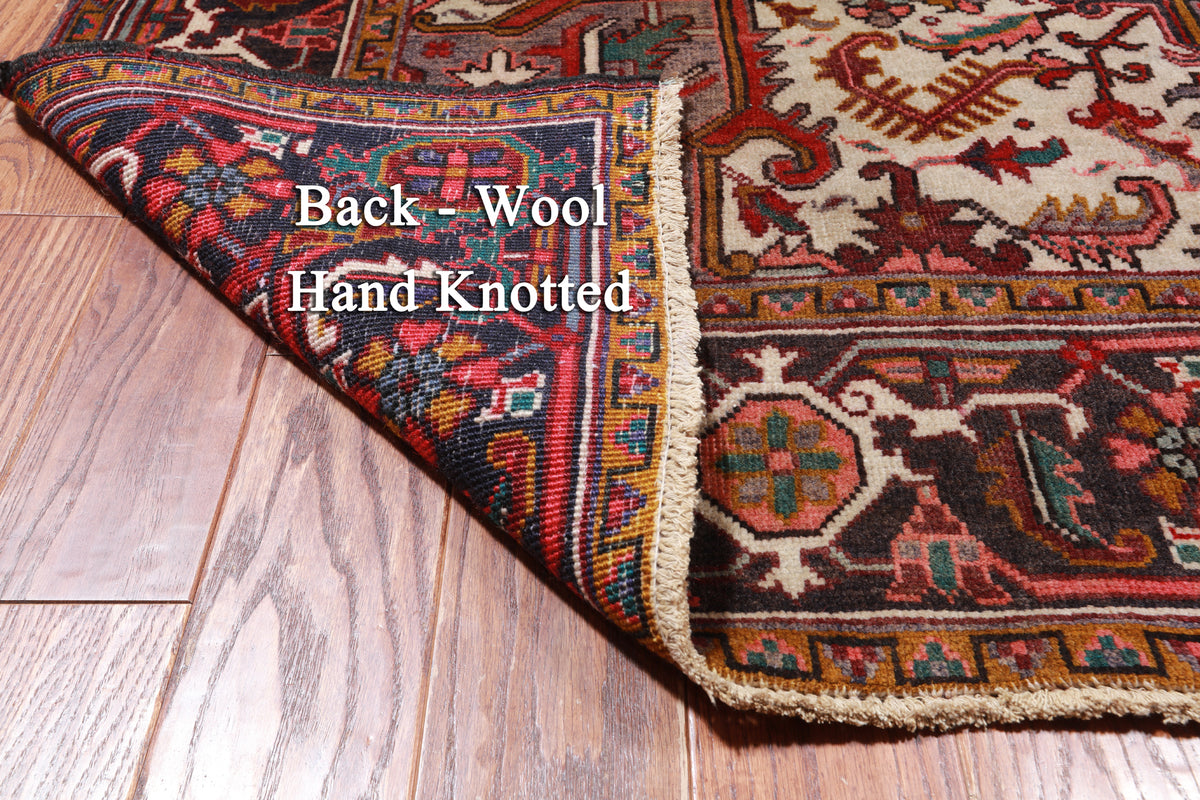 Red Vintage Persian Heriz Serapi Hand Knotted Wool Rug - 6' 9" X 9' 6"