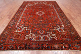 Orange Vintage Persian Heriz Serapi Handmade Wool Rug - 7' 8" X 10' 11"