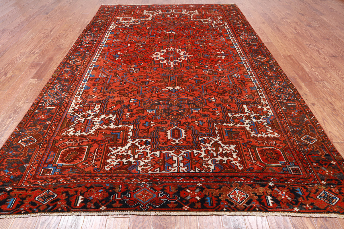 Orange Vintage Persian Heriz Serapi Handmade Wool Rug - 7' 8" X 10' 11"