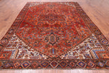 Orange Vintage Persian Heriz Serapi Hand-Knotted Wool Rug - 9' 2" X 12' 1"