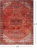 Orange Vintage Persian Heriz Serapi Hand-Knotted Wool Rug - 9' 2" X 12' 1"