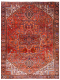 Orange Vintage Persian Heriz Serapi Hand-Knotted Wool Rug - 9' 2" X 12' 1"