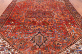 Orange Vintage Persian Heriz Serapi Hand-Knotted Wool Rug - 9' 2" X 12' 1"