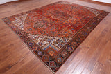 Orange Vintage Persian Heriz Serapi Hand-Knotted Wool Rug - 9' 2" X 12' 1"