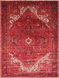 Red Vintage Persian Heriz Serapi Hand-Knotted Wool Rug - 9' 3" X 12' 7"