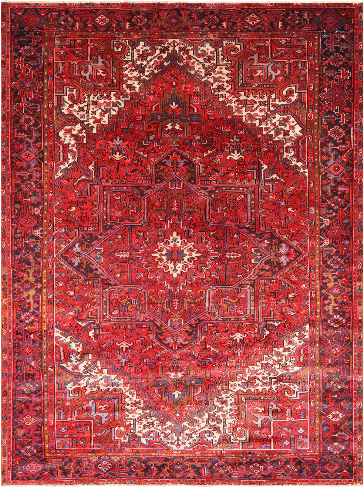 Red Vintage Persian Heriz Serapi Hand-Knotted Wool Rug - 9' 3" X 12' 7"