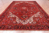 Red Vintage Persian Heriz Serapi Hand-Knotted Wool Rug - 9' 3" X 12' 7"