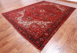 Red Vintage Persian Heriz Serapi Hand-Knotted Wool Rug - 9' 3" X 12' 7"
