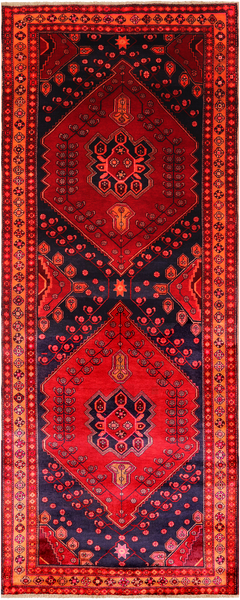 Navy Blue Vintage Persian Hand-Knotted Wool Runner Rug - 4' 5" X 11' 4"