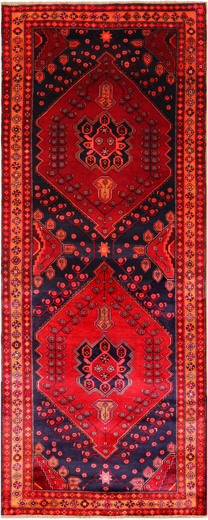 Navy Blue Vintage Persian Hand-Knotted Wool Runner Rug - 4' 5" X 11' 4"