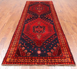 Navy Blue Vintage Persian Hand-Knotted Wool Runner Rug - 4' 5" X 11' 4"