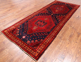Navy Blue Vintage Persian Hand-Knotted Wool Runner Rug - 4' 5" X 11' 4"