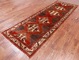 Red Vintage Persian Handmade Wool Runner Rug - 3' 4" X 9' 10"