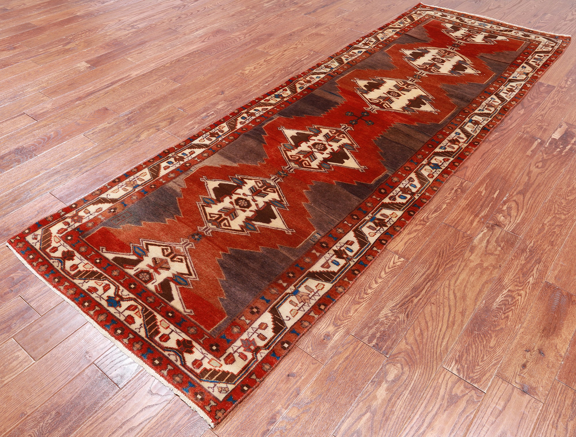 Red Vintage Persian Handmade Wool Runner Rug - 3' 4" X 9' 10"