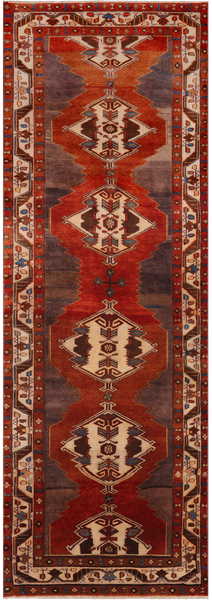 Red Vintage Persian Handmade Wool Runner Rug - 3' 4" X 9' 10"